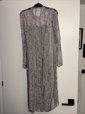 Zara elegant Sheer Silver Open-Knit Fringe Cardigan